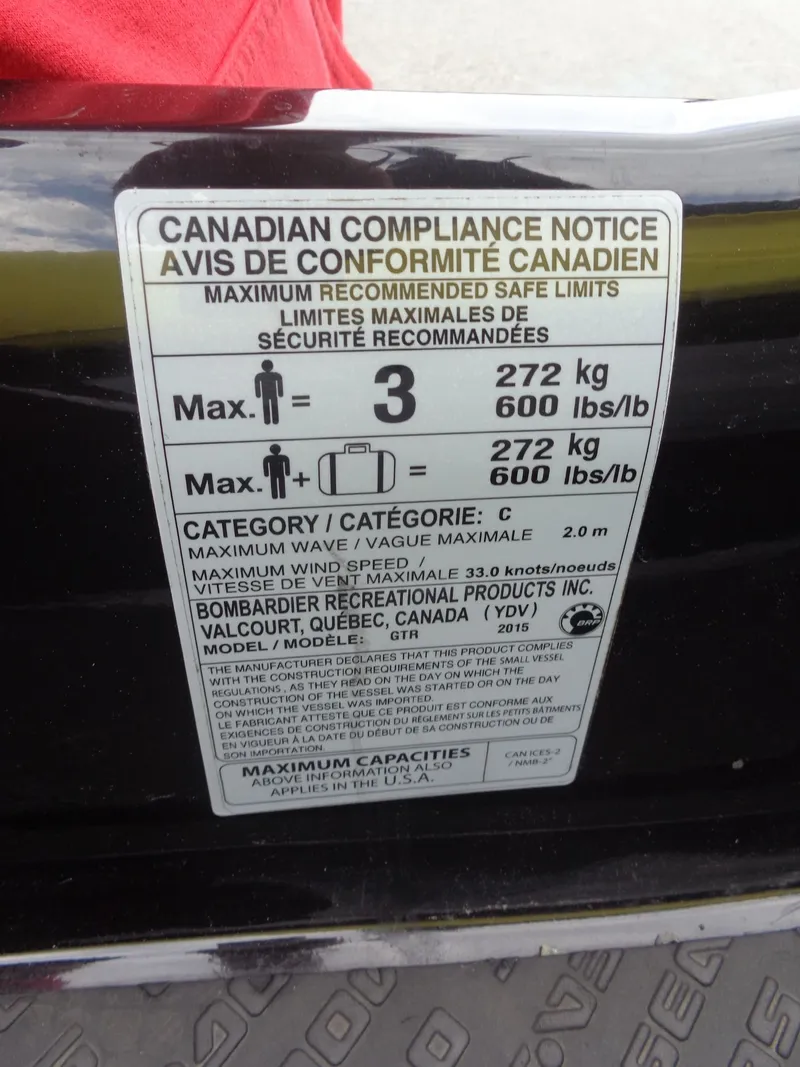 Slide: The Image of Canadian compliance notice on Sea-Doo GTI SE 130, 2015. - 21