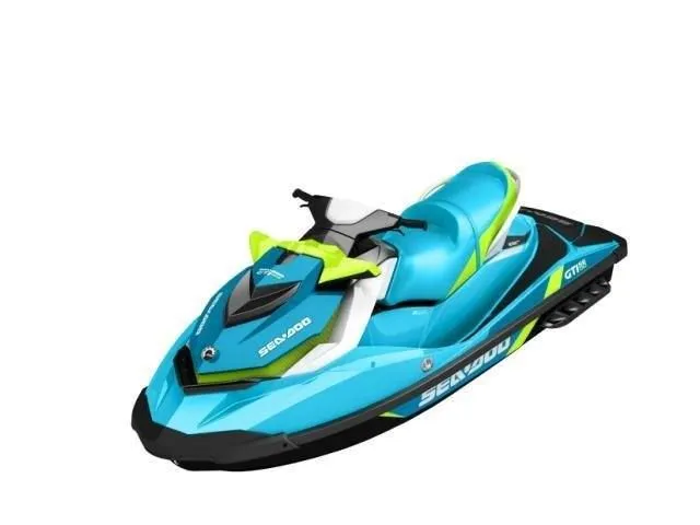 Slide: The Image of 2015 Sea-Doo GTI SE 130 jet ski in blue and green. - 25