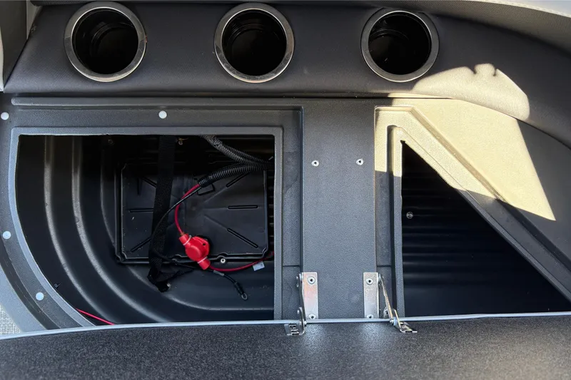 Slide: The Image of Battery compartment of 2026 Sun Tracker Party Barge 16 DLX pontoon boat. - 24