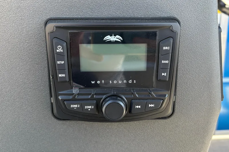 Slide: The Image of Wet Sounds audio system on 2026 Sun Tracker Party Barge 16 DLX boat dashboard. - 21