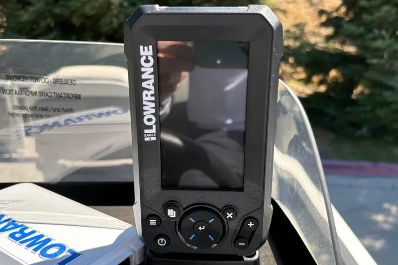 Slide: The Image of Lowrance Eagle 4 fish finder on 2026 Sun Tracker Bass Buggy 16 XL Select boat. - 15