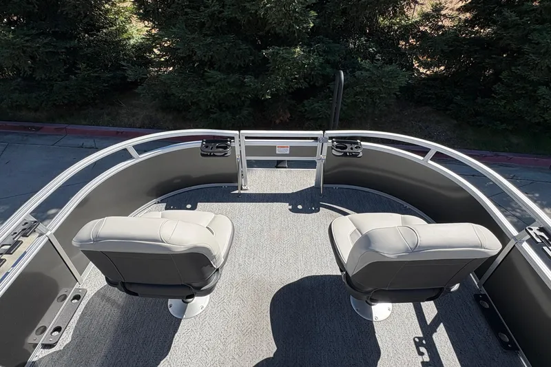 Slide: The Image of 2026 Sun Tracker Bass Buggy 16 XL Select pontoon boat with two swivel seats. - 14
