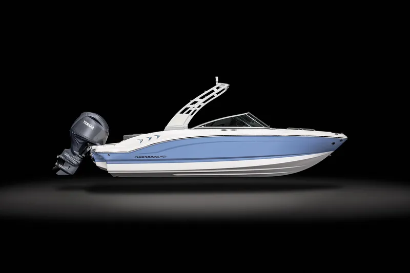 The Image of 2025 Chaparral 21 SSi OB boat with Yamaha outboard motor, side view on black background. - 0