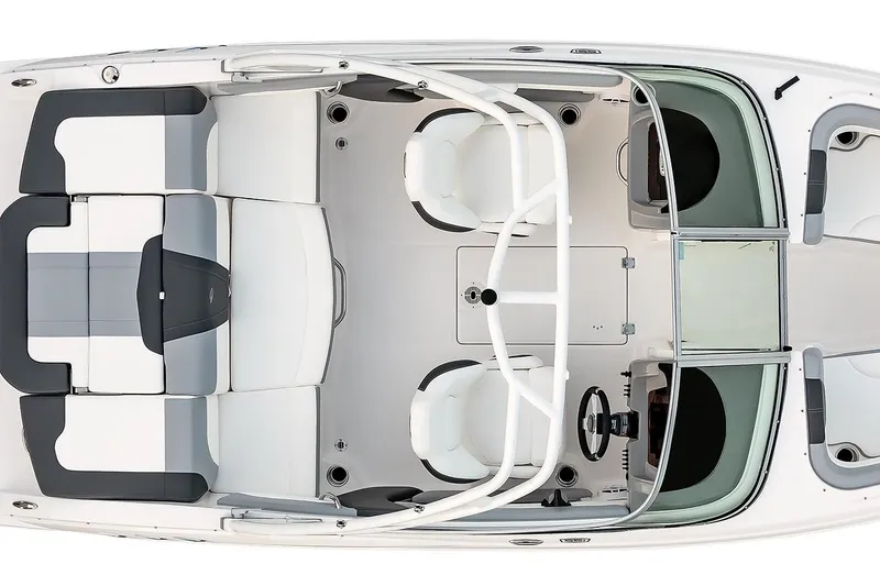 Slide: The Image of Top view of 2025 Chaparral 21 SSi OB boat interior, featuring seating and steering wheel. - 21