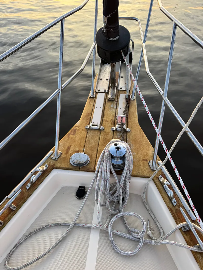 Slide: The Image of Bow view of a 2001 Island Packet 380 yacht. - 13