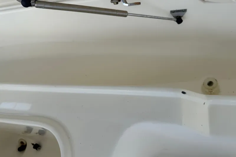 Slide: The Image of Interior view of a 2008 Boston Whaler 230 Dauntless boat, showing a hydraulic strut. - 39