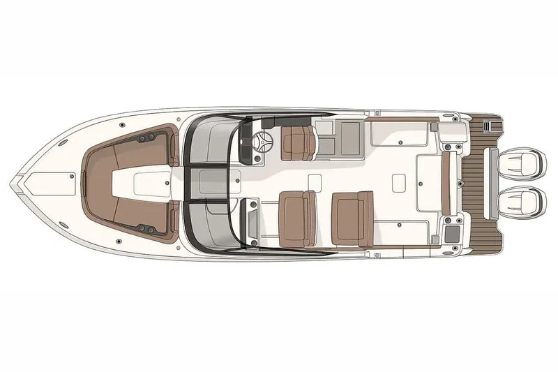 Slide: The Image of Manufacturer Provided Image: Top view of 2025 Scout 277 Dorado boat layout with seating and dual engines. - 14