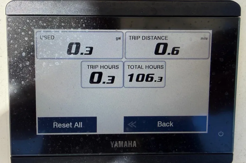 Slide: The Image of Yamaha display showing fuel usage and trip data for 2022 Pathfinder 2200 TRS. - 52