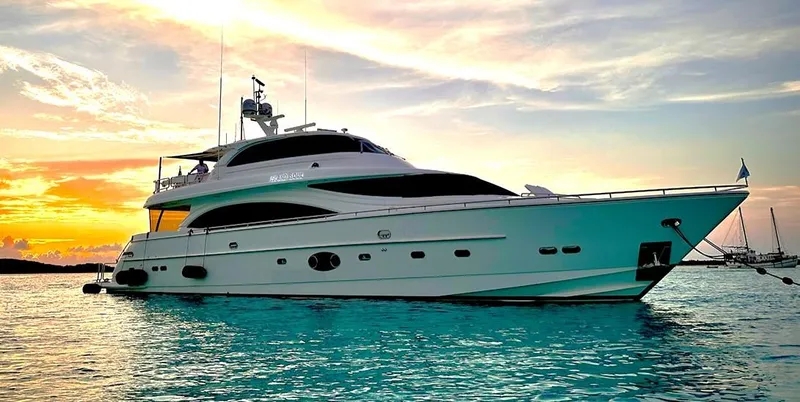 The Image of Luxury Horizon E88 yacht from 2013 at sunset on the water. - 0