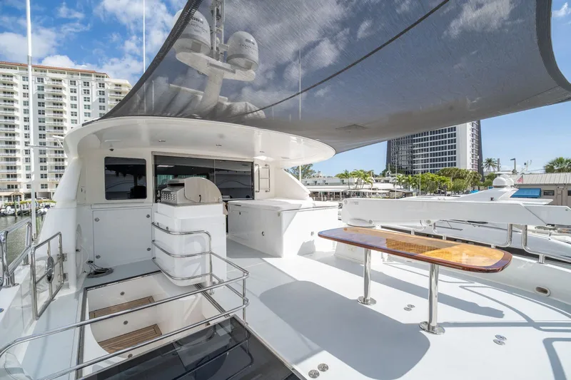 Slide: The Image of 2013 Horizon E88 luxury yacht with sleek deck design. - 22