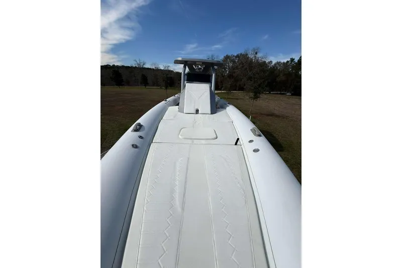 Slide: The Image of 2026 Novielli Veloche 349 boat with sleek white deck and modern design. - 15