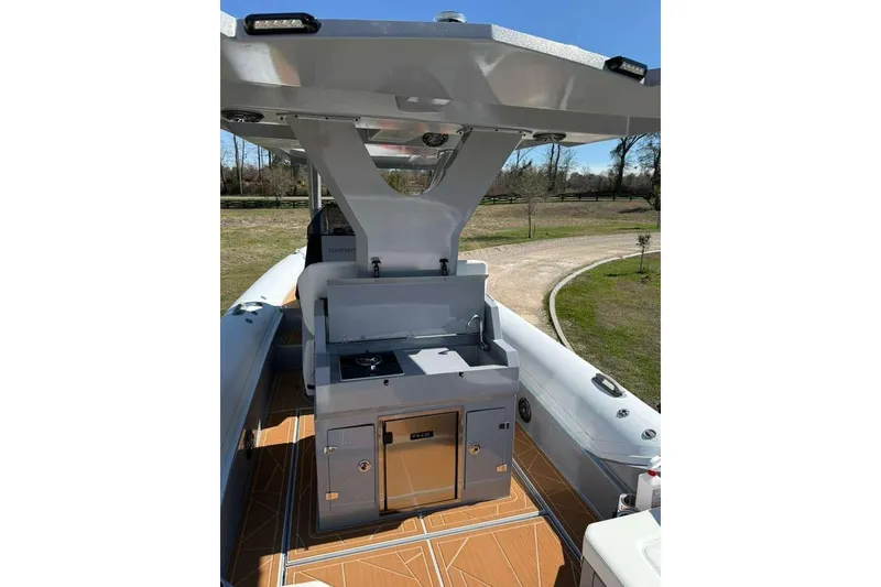 Slide: The Image of Novielli Veloche 349 boat interior with modern kitchen setup, 2026 model. - 17