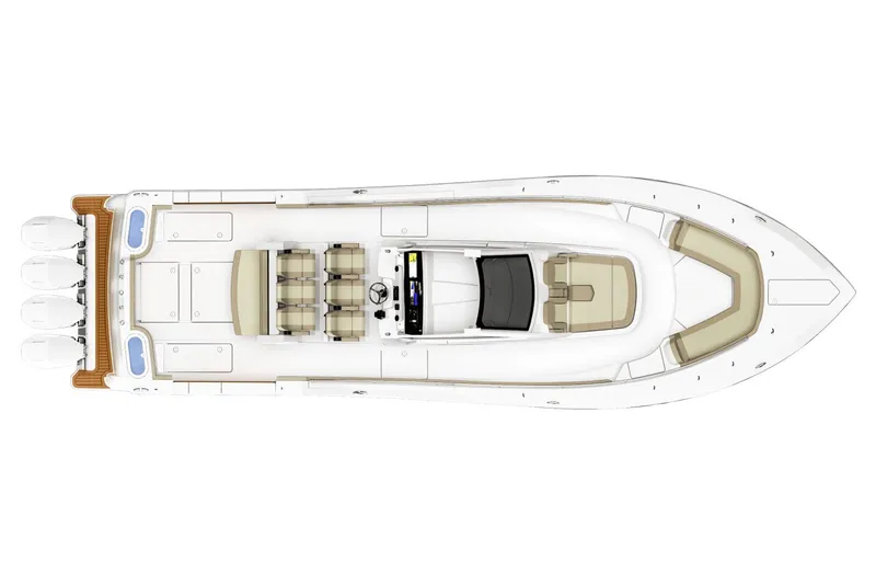 Slide: The Image of Manufacturer Provided Image: Top view of 2026 Scout 435 LXF Li-Ion luxury boat with four engines. - 2