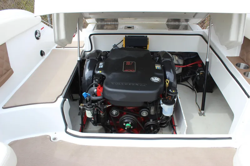 Slide: The Image of 2012 Cobalt A25 boat engine compartment with Volvo Penta engine. - 15