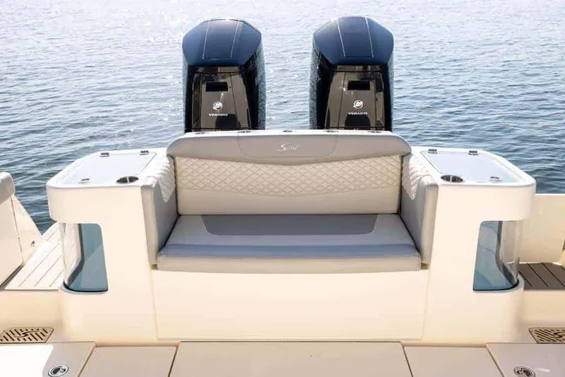 Slide: The Image of Manufacturer Provided Image: 2025 Scout 400 LXF Li-Ion boat with dual engines and cushioned seating. - 10