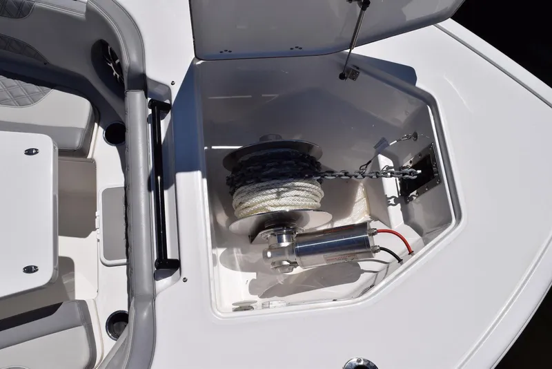 Slide: The Image of Anchor storage compartment on a 2021 Sea Pro 320 DLX Center Console boat. - 30