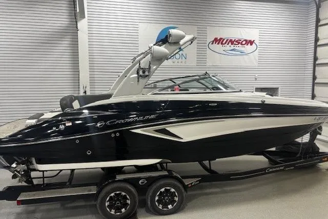 Slide: The Image of 2019 Crownline Eclipse E255 SURF boat on trailer in showroom. - 45