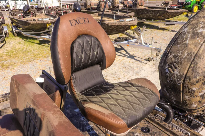 Slide: The Image of 2026 Excel 203 Bay Pro Elite boat seat with diamond-stitched leather design. - 18