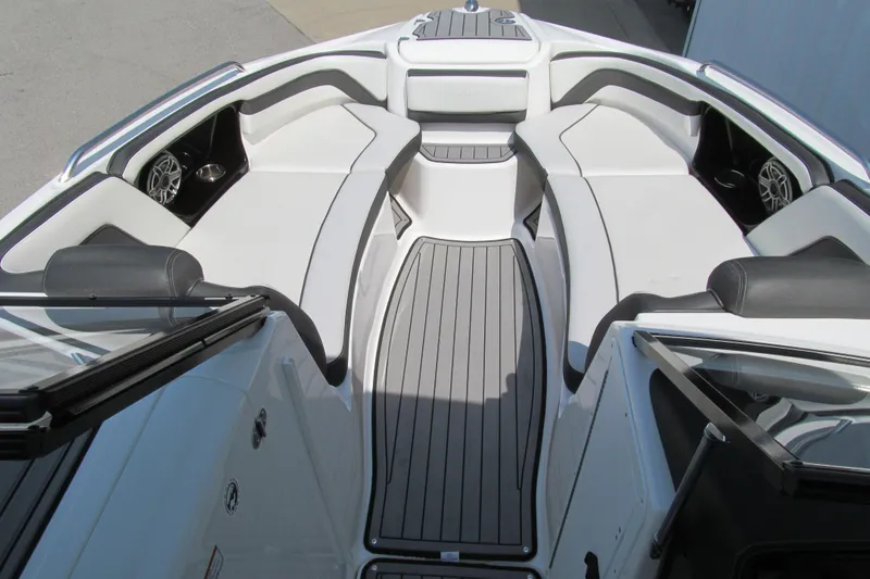 Slide: The Image of 2018 Yamaha Boats 242 Limited S interior with sleek seating and modern design. - 11