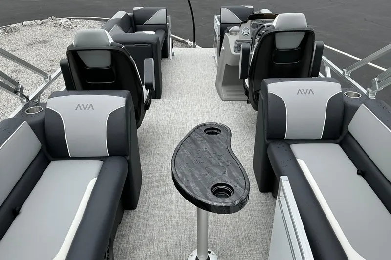 Slide: The Image of 2026 Avalon Venture 23 Quad Lounge interior with sleek seating and modern design. - 13