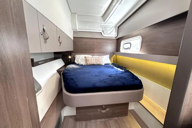 Slide: The Image of Cozy cabin interior of 2023 Bali CATSPACE catamaran with modern design and comfortable bedding. - 21