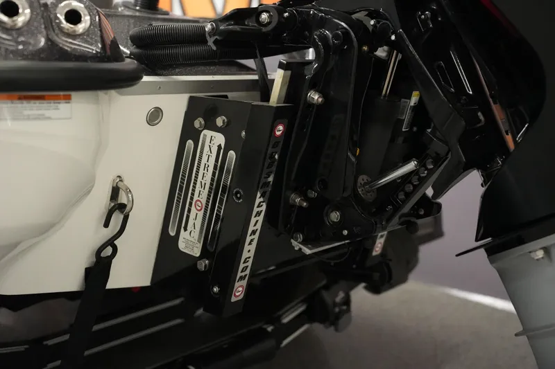 Slide: The Image of 2026 Bass Cat Puma STS boat engine mount detail with Extreme Jack plate. - 48