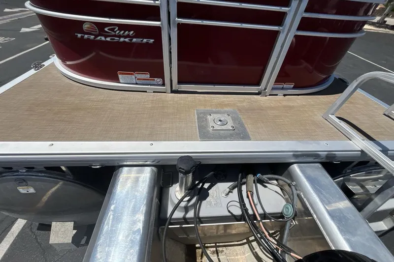 Slide: The Image of 2021 Sun Tracker Party Barge 22 XP3 pontoon boat deck and railing detail. - 4