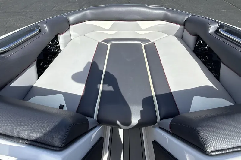 Slide: The Image of 2022 Moomba Makai boat interior with sleek, modern seating design. - 11