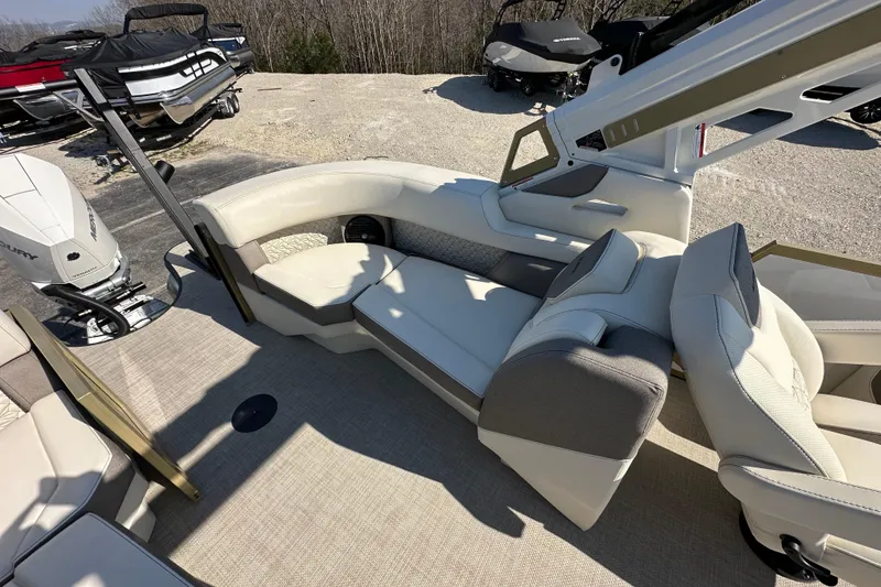 Slide: The Image of Luxurious interior of 2026 Alera M23Q boat with plush seating and modern design. - 13