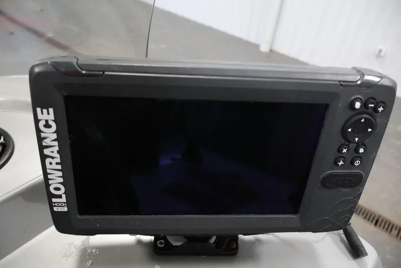 Slide: The Image of Lowrance Hook fish finder on 2019 Tracker Pro Guide V-16 SC boat. - 27