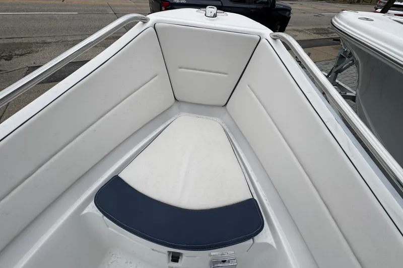 Slide: The Image of 2019 AB Inflatables Nautilus 15 DLX boat interior with white cushioned seating. - 13