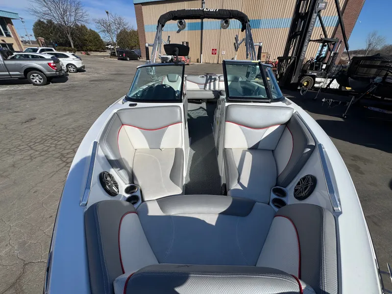 Slide: The Image of Interior view of a 2016 MasterCraft X30 boat with gray and red seating. - 5