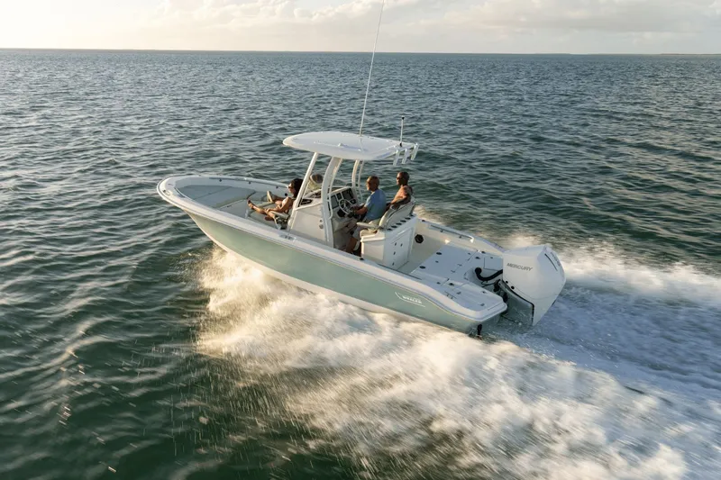 Slide: The Image of Boston Whaler 250 Dauntless 2026 cruising on water. - 29