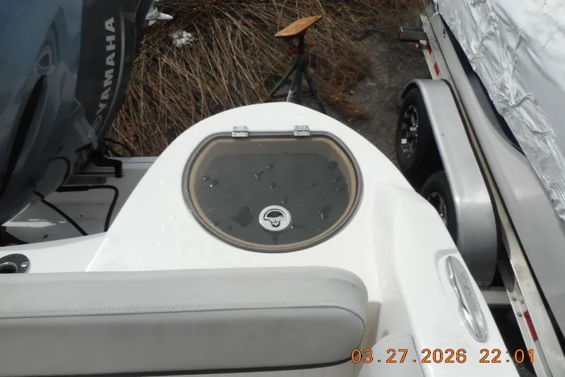 Slide: The Image of 2021 Sea Fox 226 Traveler boat with Yamaha engine, trailer visible. - 10