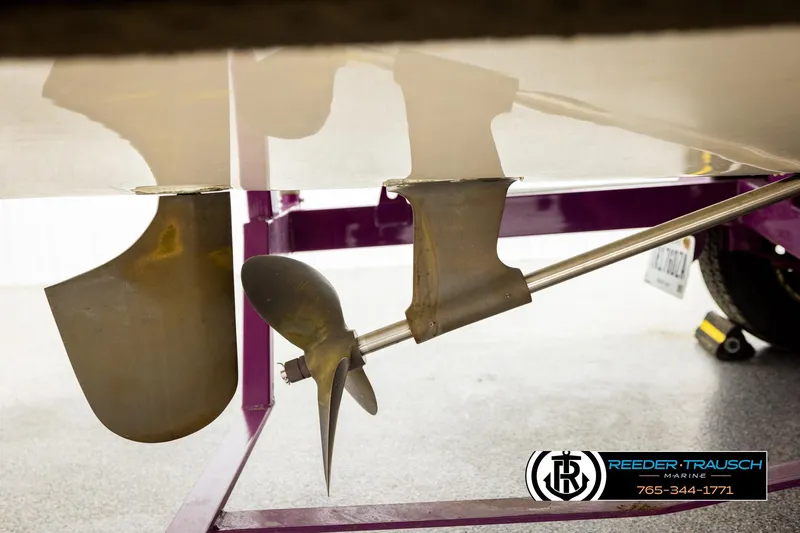 Slide: The Image of Close-up of 1993 American Skier Eagle boat propeller and rudder, showcasing marine engineering. - 44