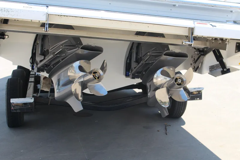 Slide: The Image of Rear view of 2025 Cobalt R33 Surf with dual propellers. - 14