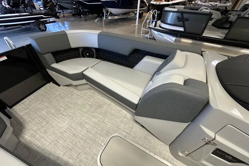 Slide: The Image of Luxurious seating area in 2026 Alera M25L boat, featuring modern design and comfortable upholstery. - 9