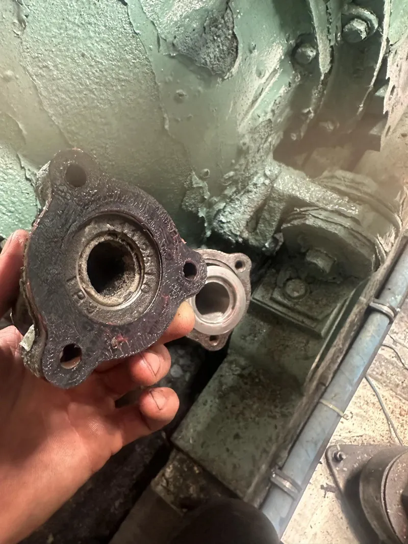 Slide: The Image of Close-up of a mechanical part from a 1982 Bertram 46.6 War Wagon boat. - 47