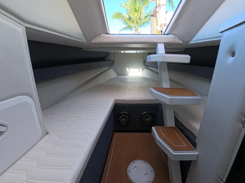 Slide: The Image of Interior of 2026 Novielli Veloche 349 boat with modern design and comfortable seating. - 17