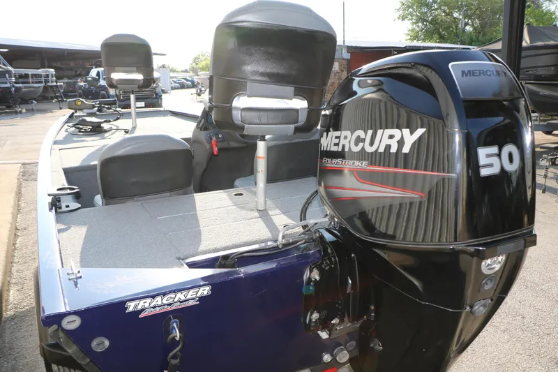Slide: The Image of 2019 Tracker Pro 170 boat with Mercury 50 FourStroke engine, parked outdoors. - 24