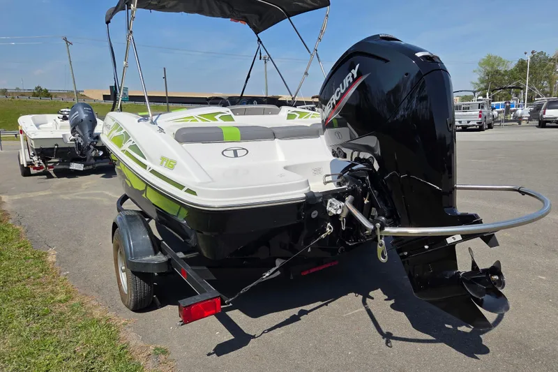 Slide: The Image of 2022 Tahoe T16 boat with Mercury outboard engine on a trailer. - 4