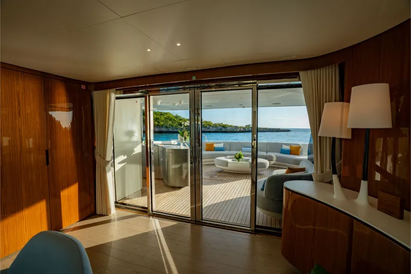 Slide: The Image of Luxurious salon with sea view, wooden walls, and modern furnishings. - 28
