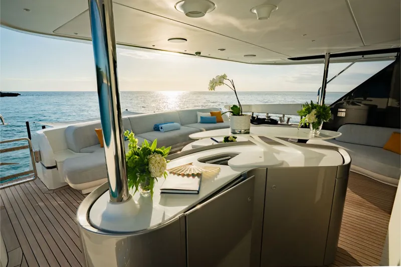 Slide: The Image of Luxurious yacht with stylish deck, elegant furniture, and sea view at sunset. - 32