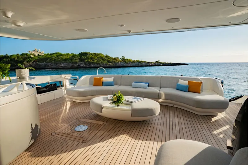 Slide: The Image of Luxurious Azimut Grande 36M yacht with elegant deck and sea view, surrounded by lush nature. - 34