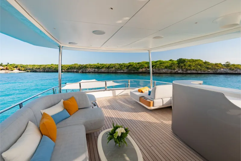 Slide: The Image of Luxurious deck of the Azimut Grande 36M with elegant sofas and ocean view. - 6