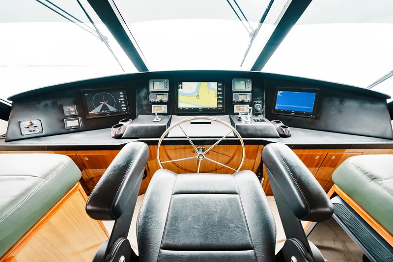 Slide: The Image of Helm station of 2008 Viking 68 Skybridge yacht with advanced navigation systems. - 3