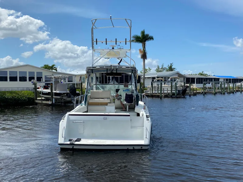 Slide: The Image of 1997 Stamas 310 Express boat docked in a marina on a sunny day. - 49
