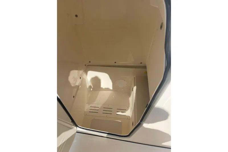 Slide: The Image of Interior view of 2026 Pioneer 250 Pelagic boat compartment, showcasing storage space. - 8