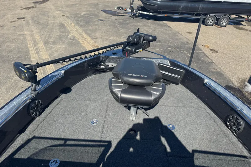 Slide: The Image of 2023 Nitro ZV20 boat deck with Humminbird electronics and Minn Kota trolling motor. - 13