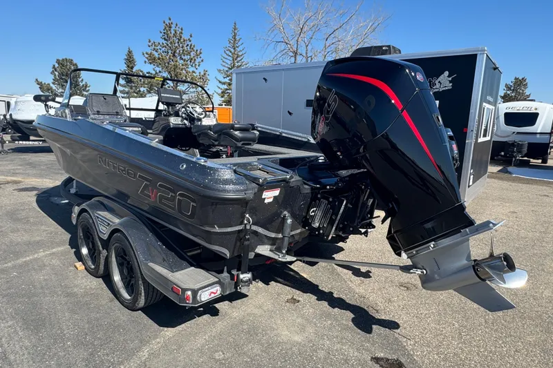 Slide: The Image of 2023 Nitro ZV20 boat with powerful outboard motor on trailer. - 4